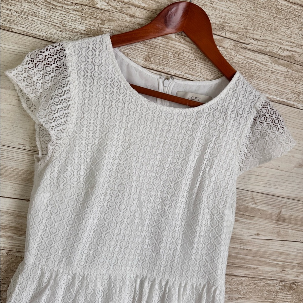 Loft White Lace Cap Sleeve Frilly Mini Dress Size 4 - Picture 3 of 10